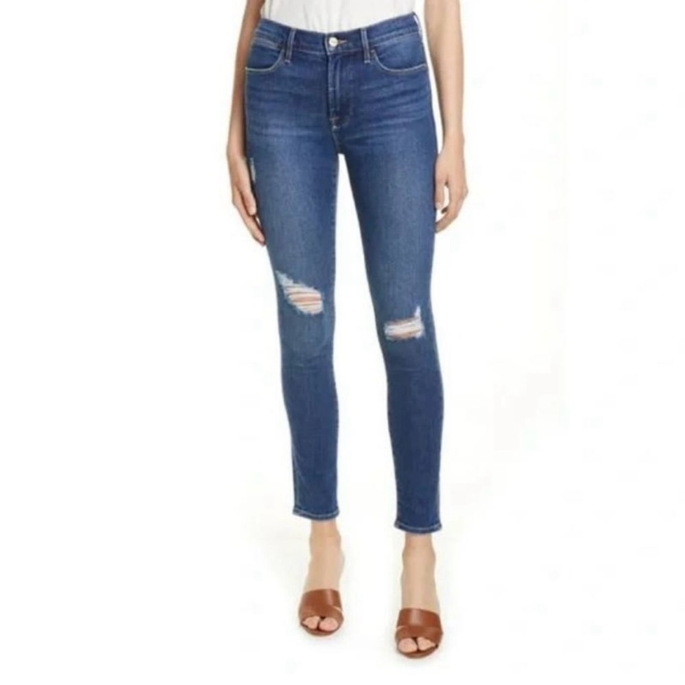Frame Le High Skinny Jeans Clyde Medium Wash Ripped Distressed - Women's Size 29